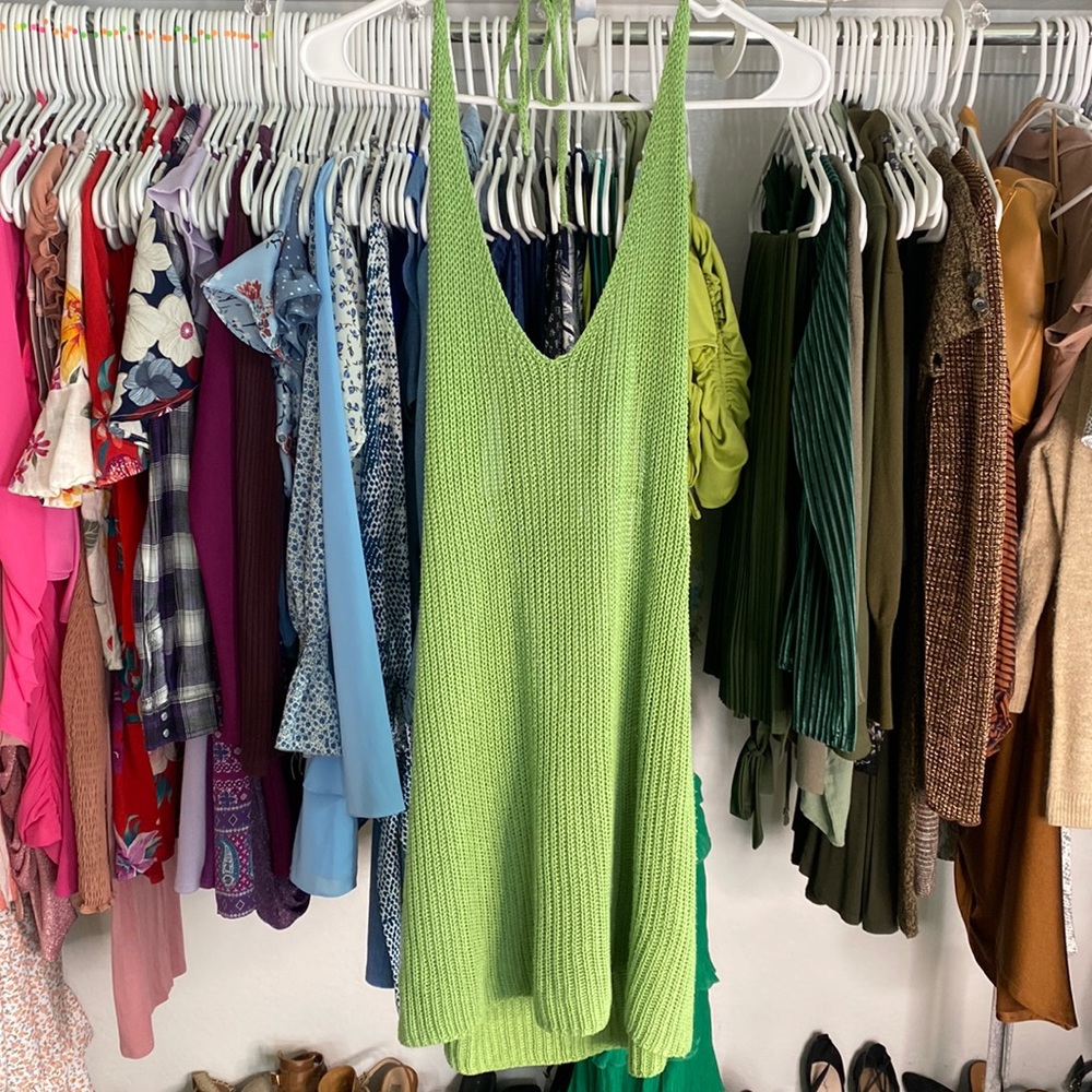 Green Knitted Backless Coverup Dress | Size : S